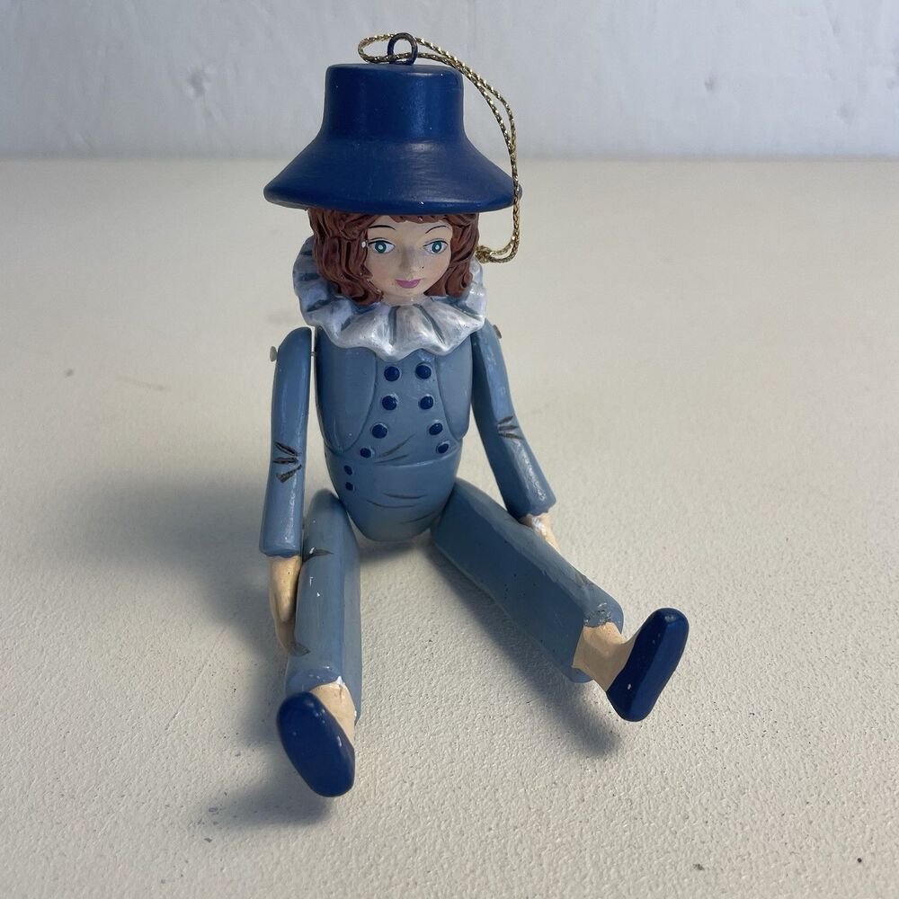 Articulated Christmas ornament lady Blue Top Hat 6in